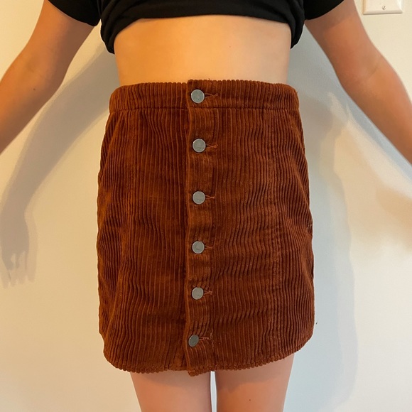 Tractr Button Down Corduroy Brown Mini Skirt XL - Picture 2 of 6